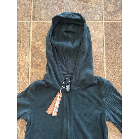 Skims Cotton Rib Zip Up Hoodie Spruce Size XS - Picture 5 of 12
